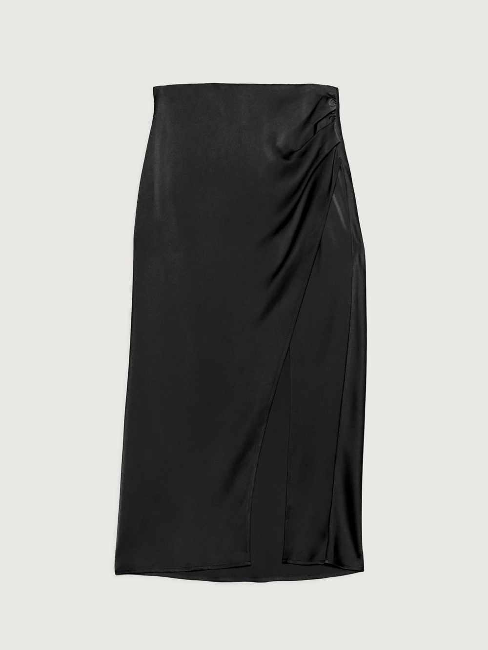 OAK + FORT Satin Black Midi Slip Skirt Size Large